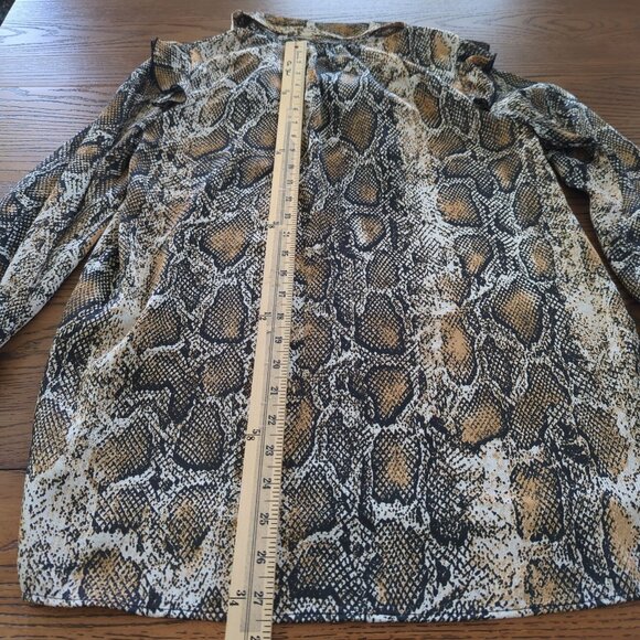 Zara Women's Snake Print Ruffled Career Blouse Size S With Tie Neck Long Sleeves - Picture 13 of 13